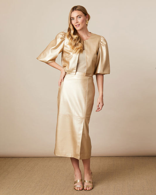 Amanda Faux Leather Pencil Skirt Gold