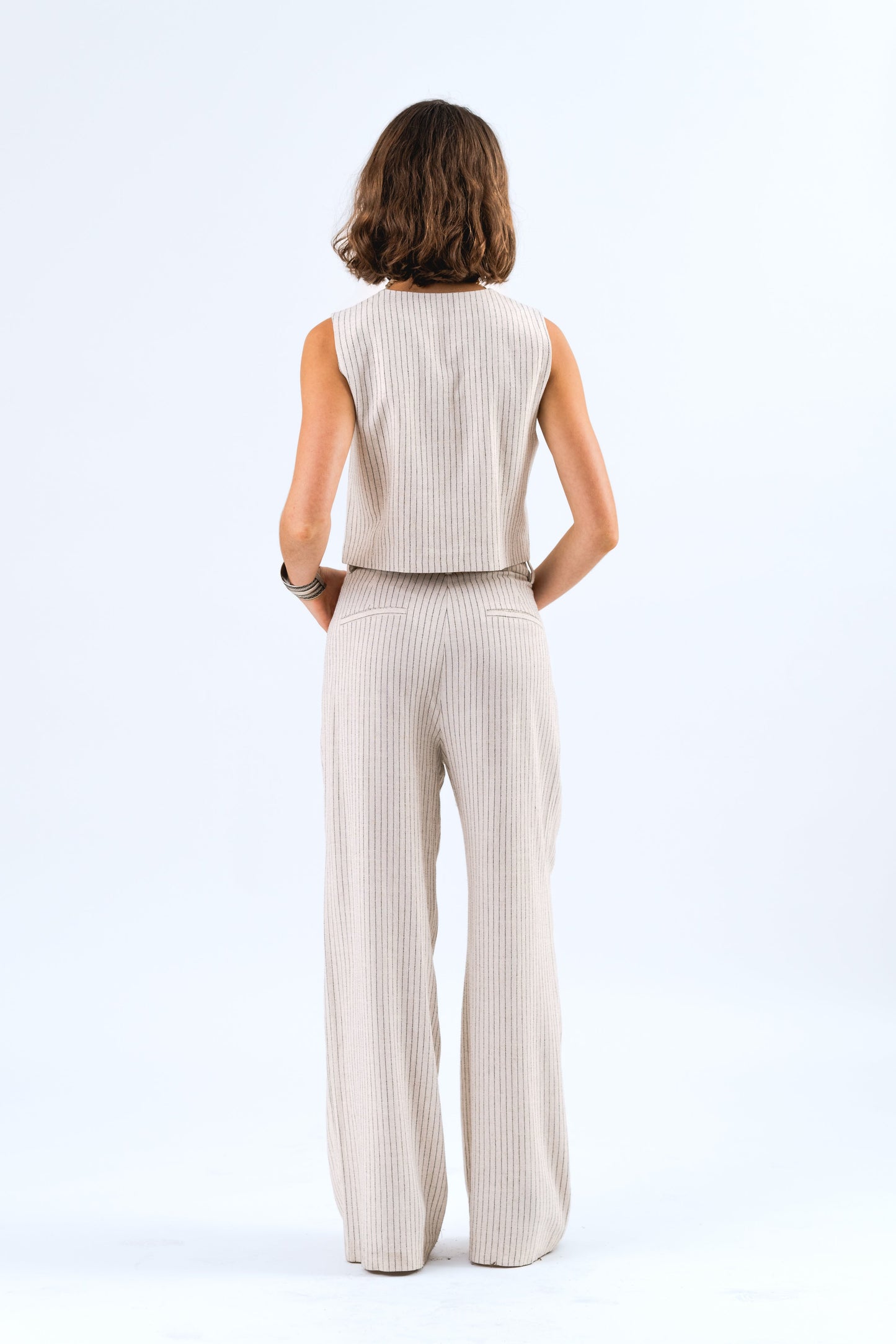TorinoLL Linen Pin Striped Vest Creme