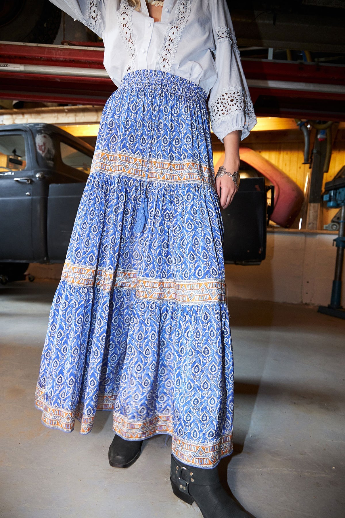 DiamondLL Printed Maxi Skirt Blue