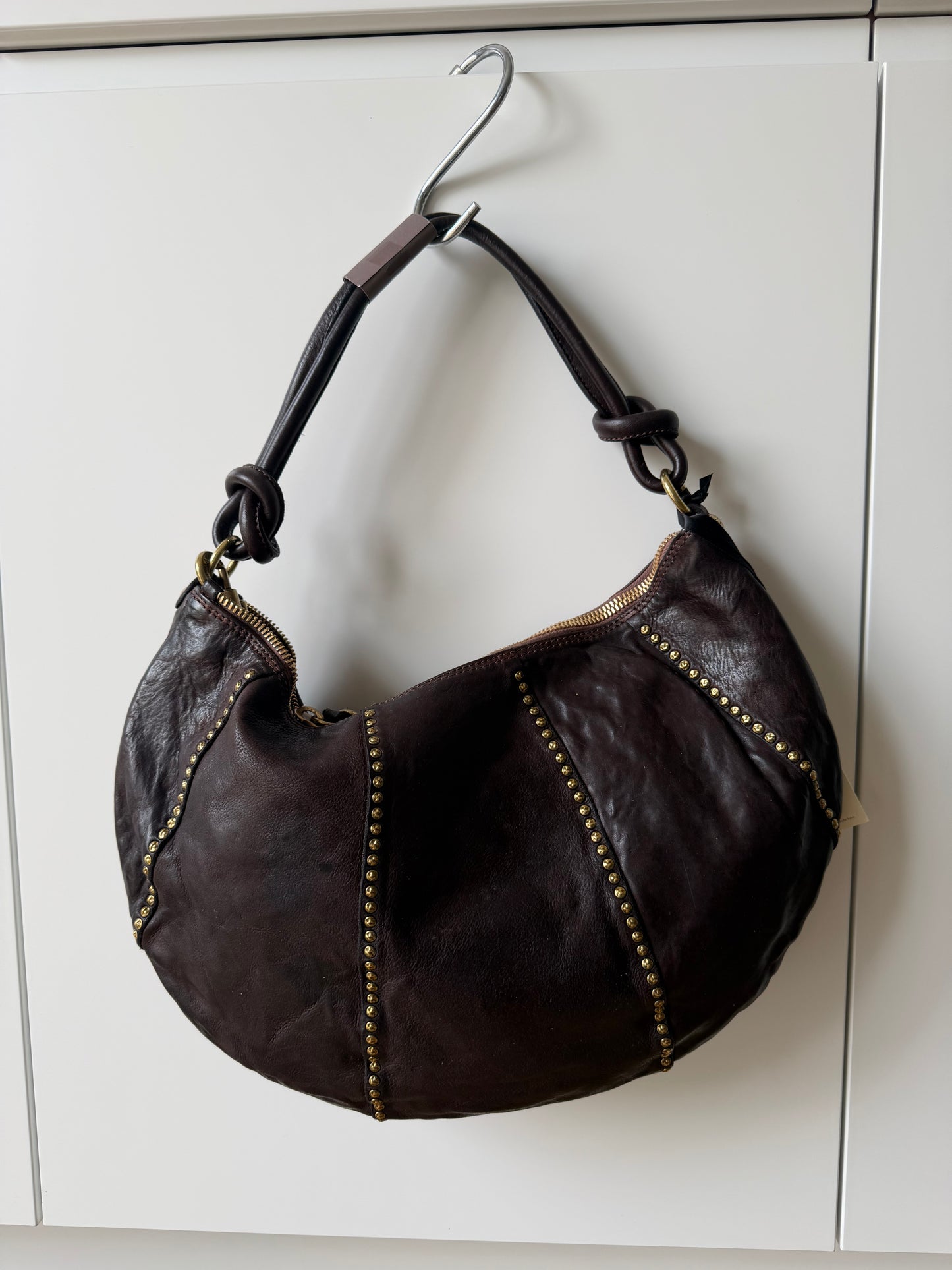 Sole L - Studded Italian Leather Shoulder Bag Brown