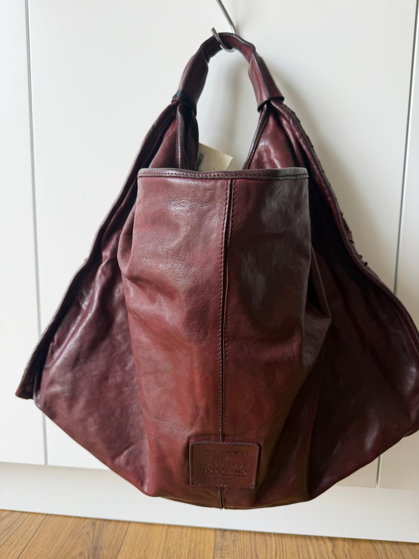 Atena - Italian Leather Woven Shoulder Bag Wine