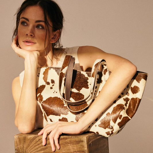 16444 - Cowhide Small Shopper Brown Print