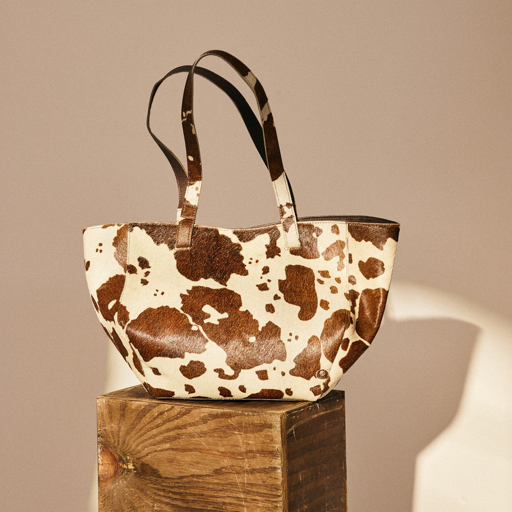 16444 - Cowhide Small Shopper Brown Print
