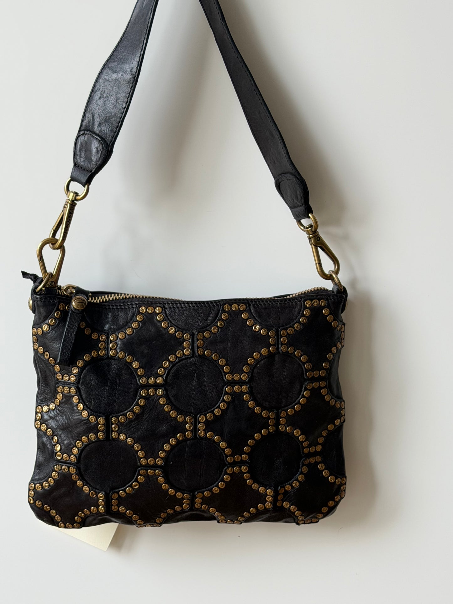 Margot - Circular Studded Italian Leather Crossbody Bag Black