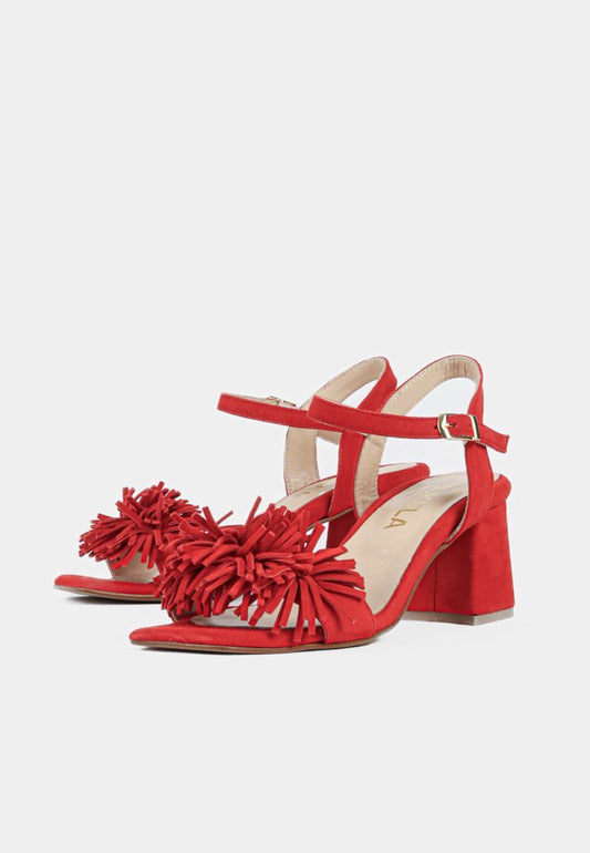 Mila Suede Block Heel Sandal Red