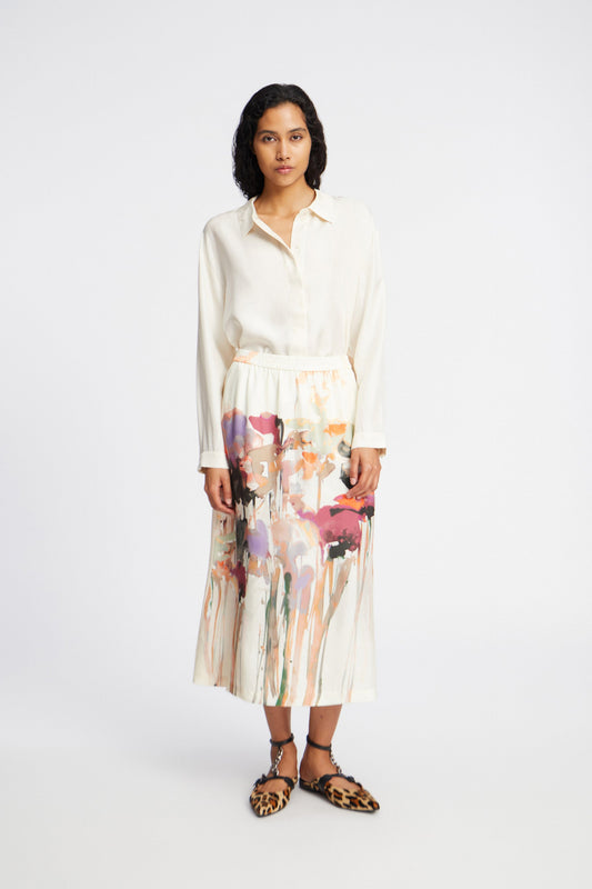 Aruma Printed Silk Skirt Sand