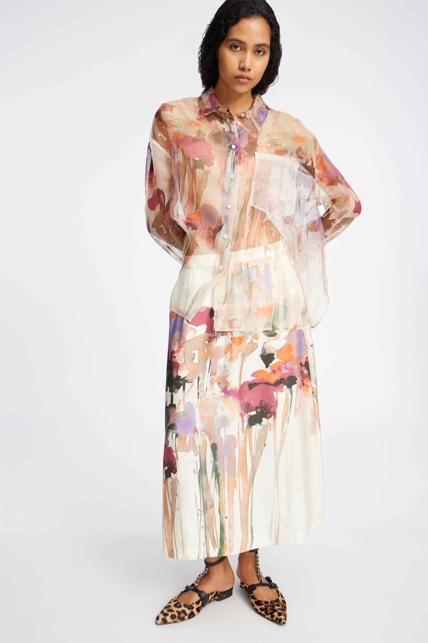 Aruma Printed Silk Skirt Sand