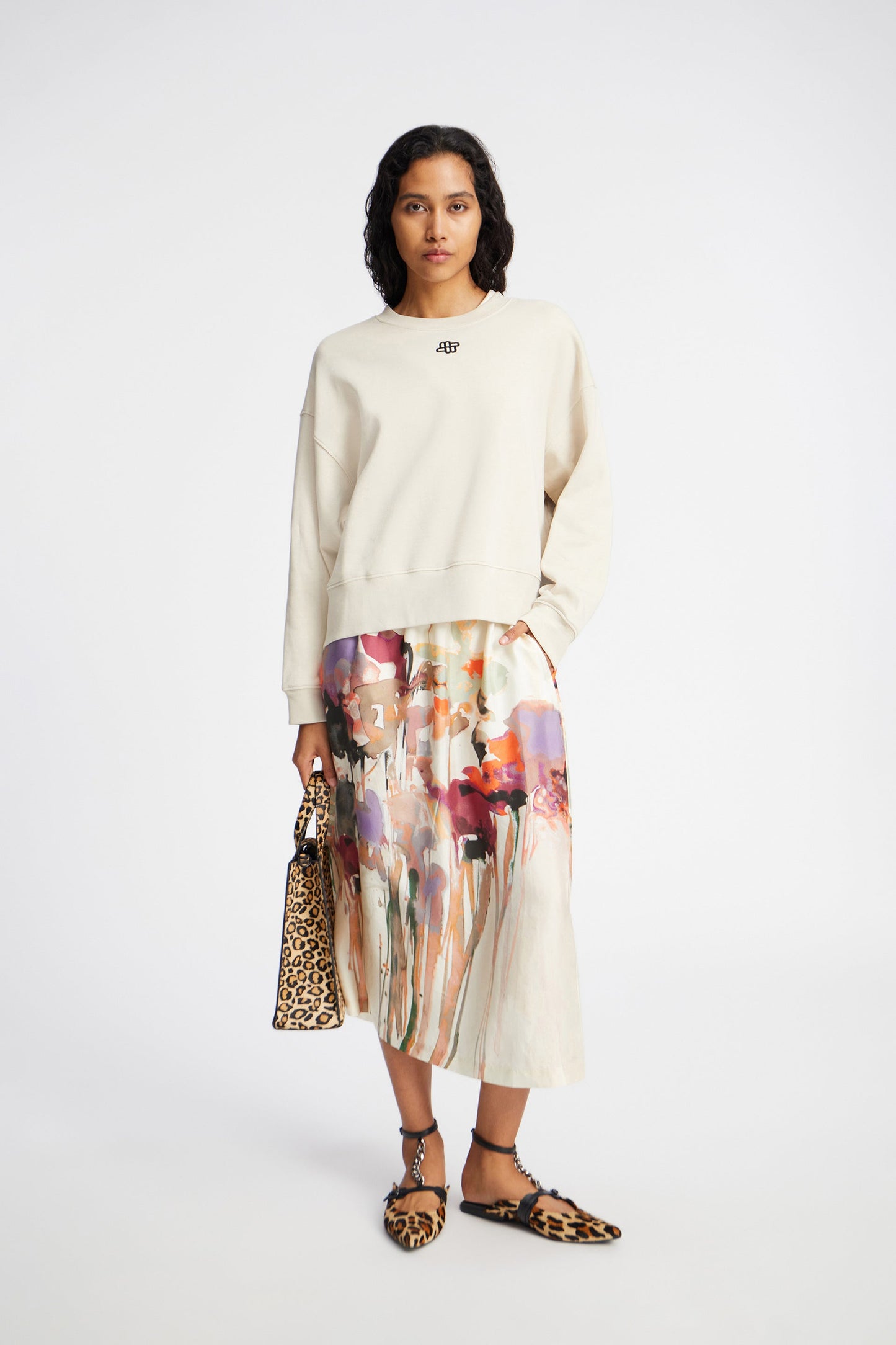 Aruma Printed Silk Skirt Sand