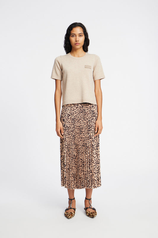 Taulla Pleated Leopard Skirt Camel