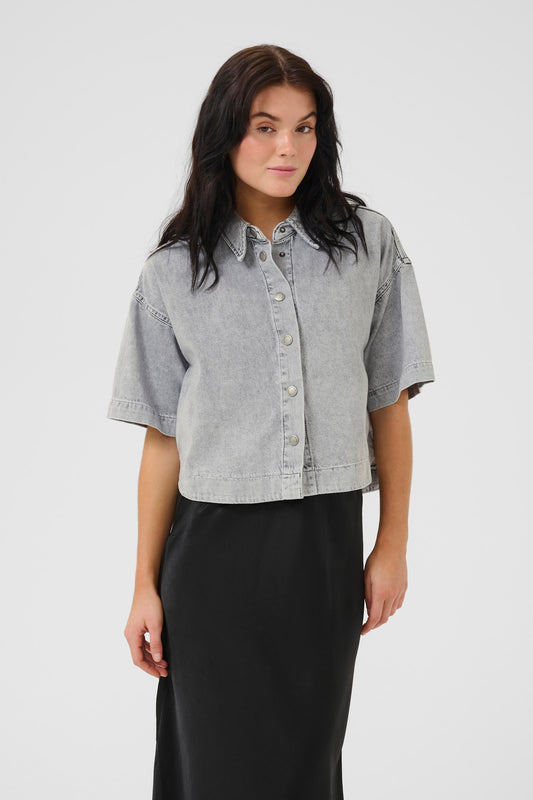 MaloMW143 Boxy Short Denim Shirt Light Grey