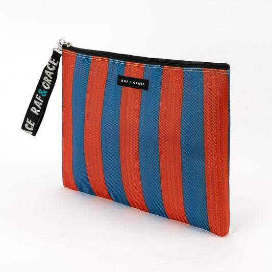 Striped Recycled Plastic Large Pouch Navy & Orange