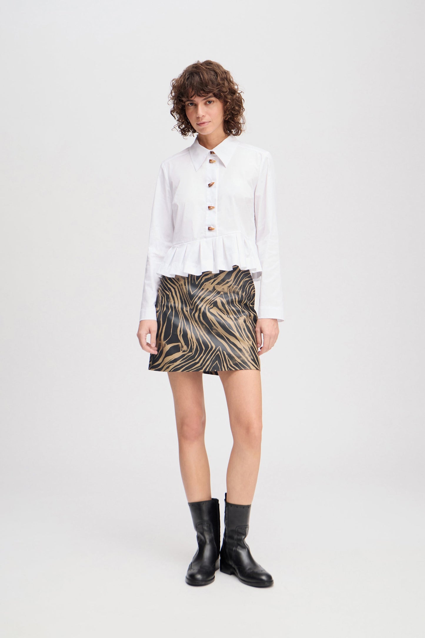 Lustona Peplum Shirt with Horn Buttons White