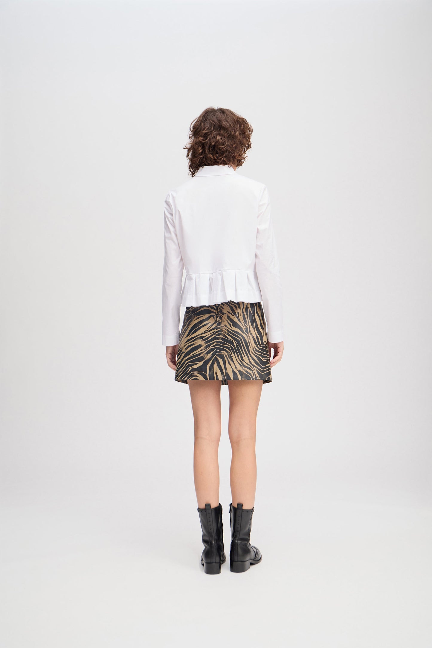 Lustona Peplum Shirt with Horn Buttons White