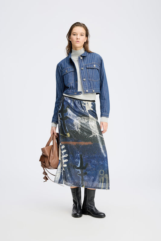 Lebane Sequin Printed Midid Skirt Navy