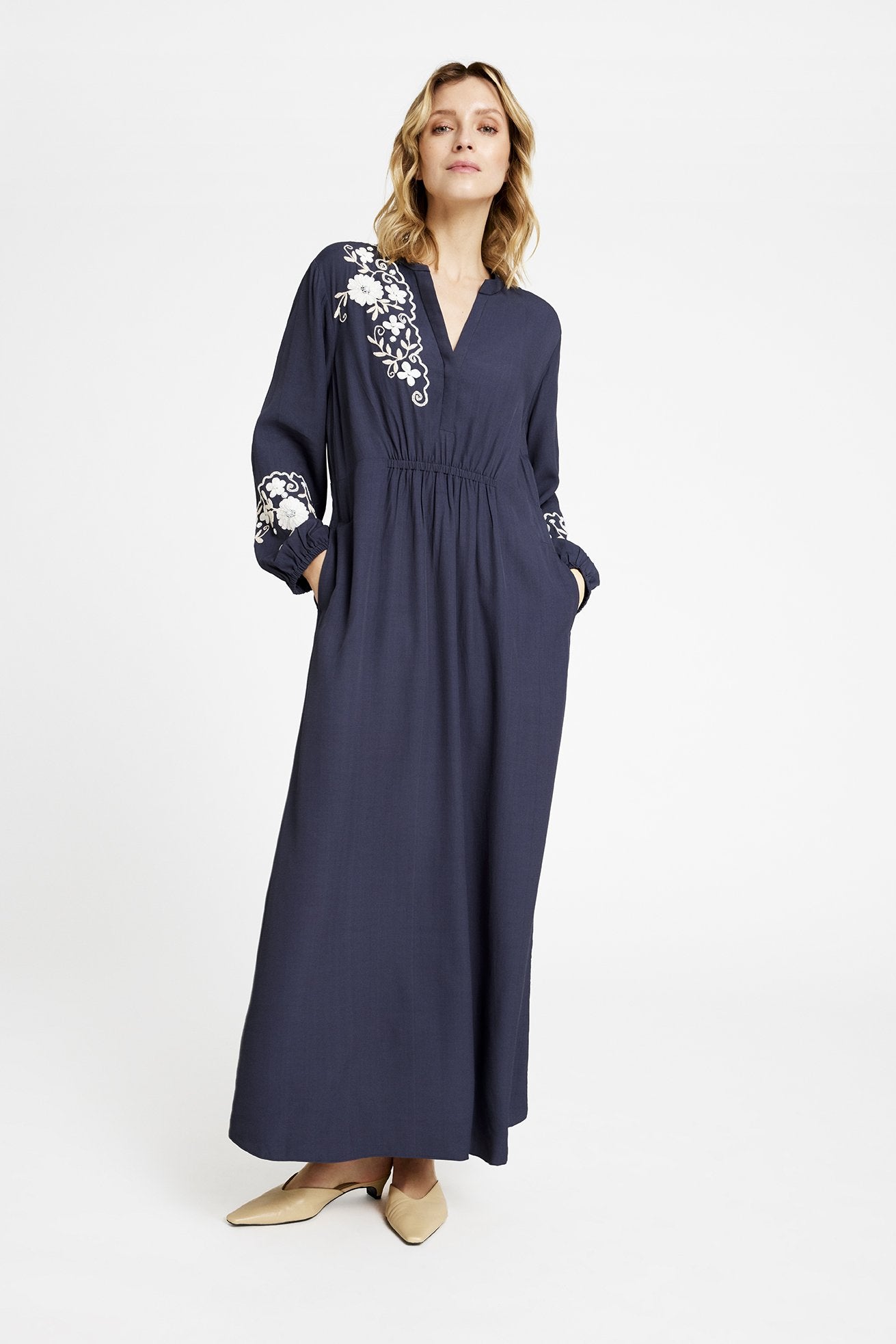 Hali. Maxi Dress with Embroidery Navy