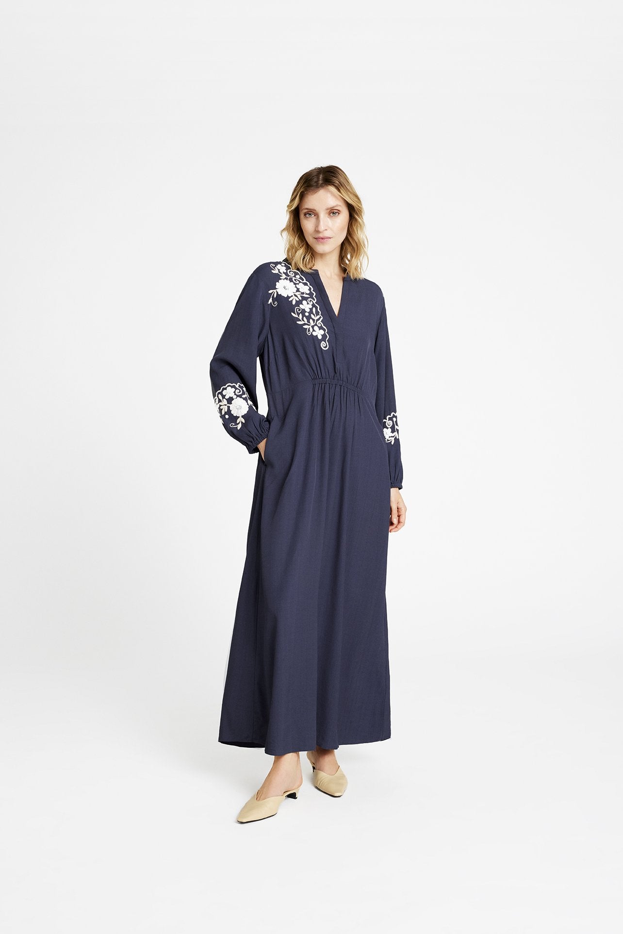 Hali. Maxi Dress with Embroidery Navy