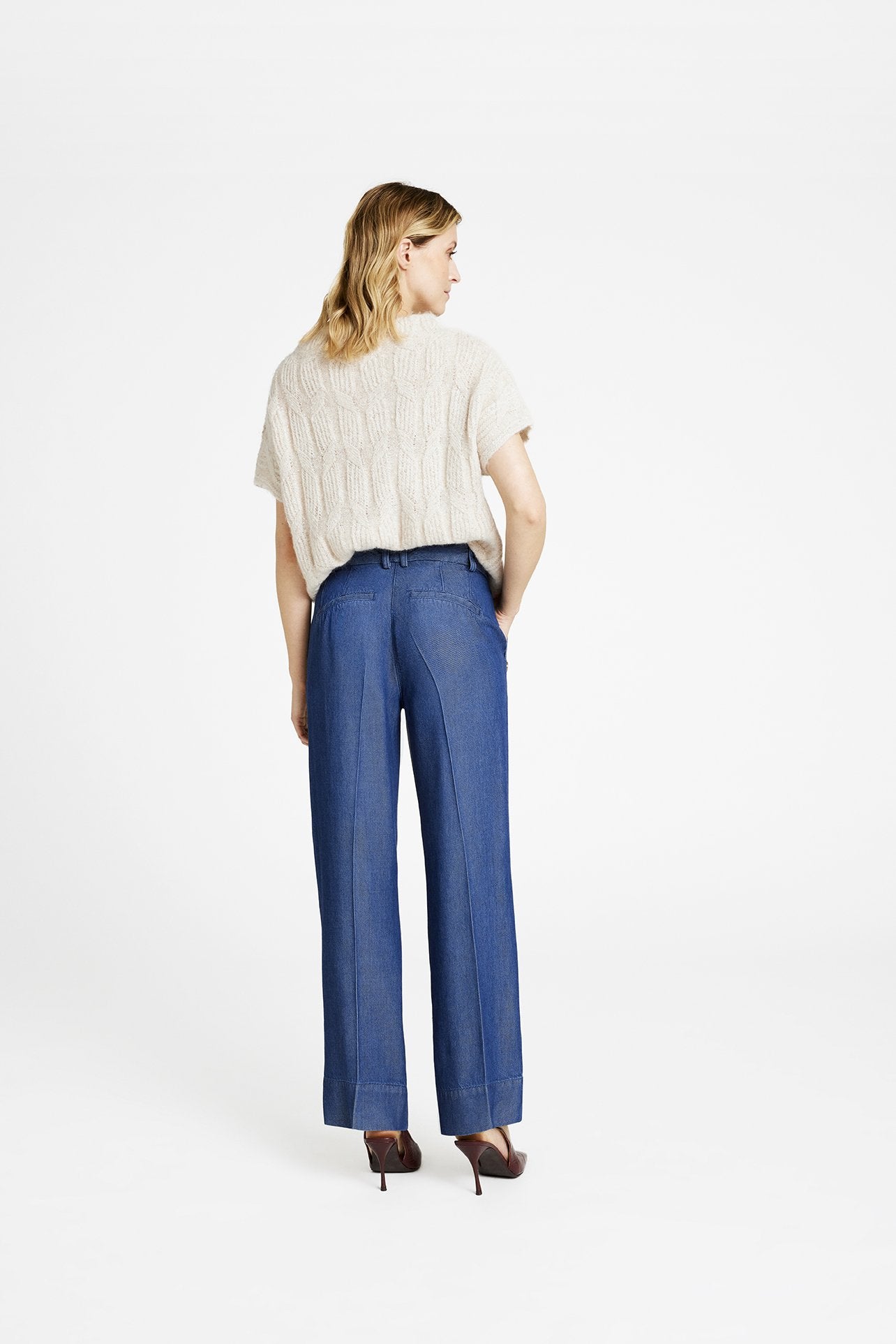 Cali Chambray Trouser with Button Detail Navy