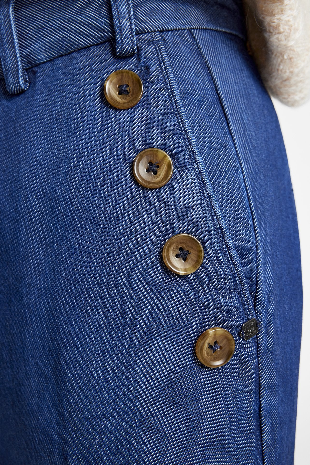 Cali Chambray Trouser with Button Detail Navy
