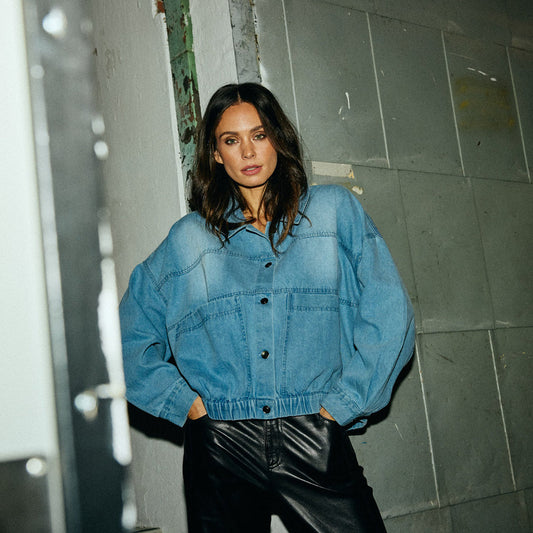 ClaireDE Denim Embroidery Jacket Blue