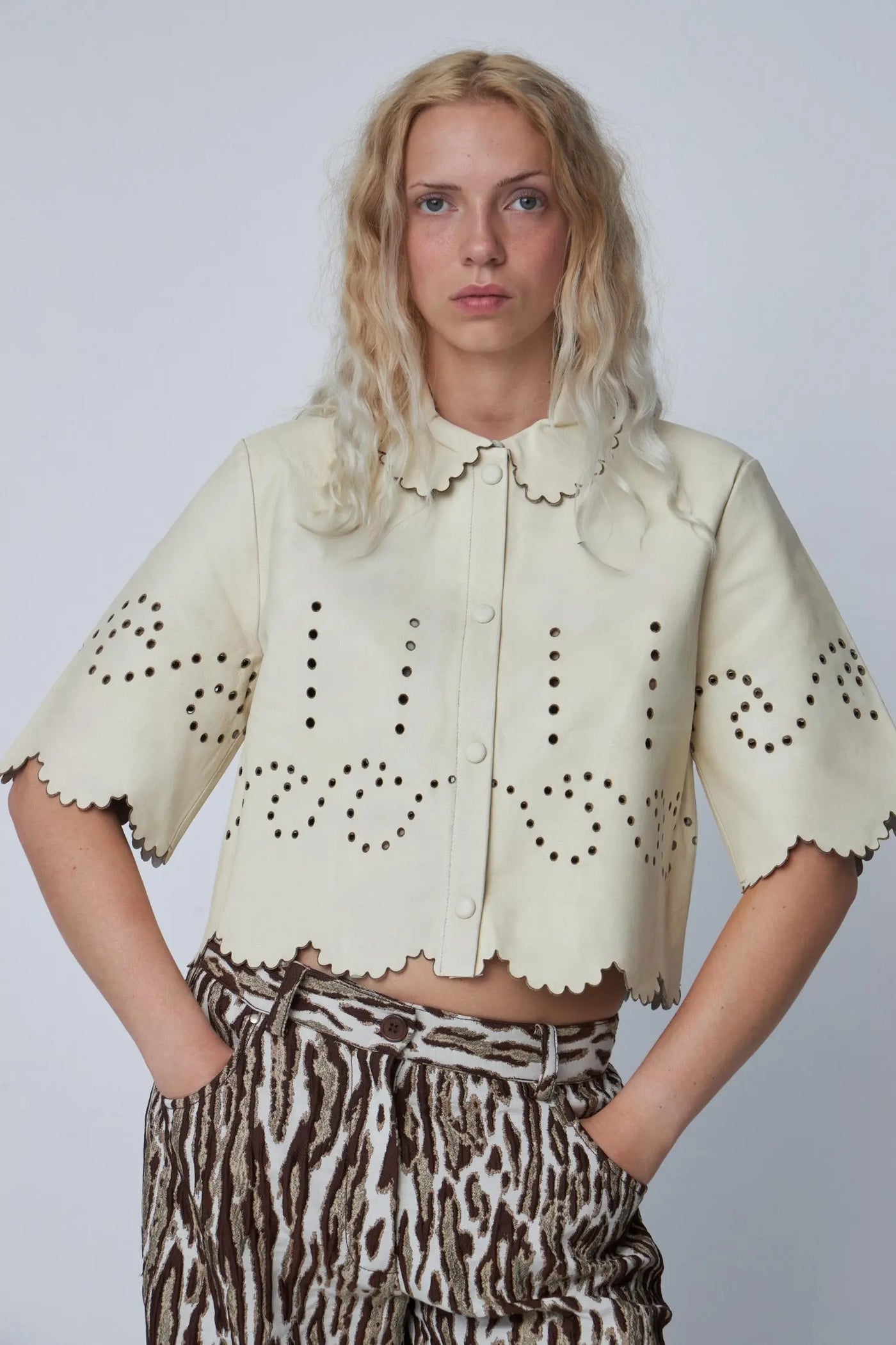 Pointelle Leather Shirt Almost White