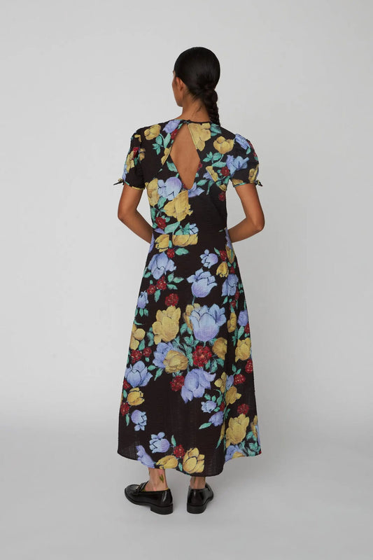 Flowered Cotton MIDI Dress Dark Flowers