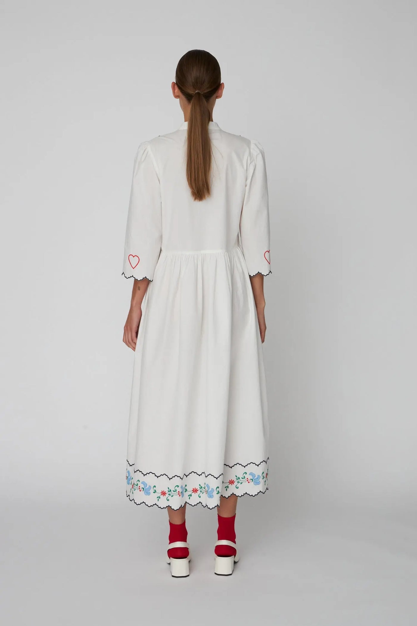 Coloured Embroidered Loose Dress Off White