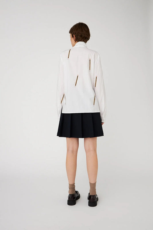 Embroidered Cotton Bow Shirt White