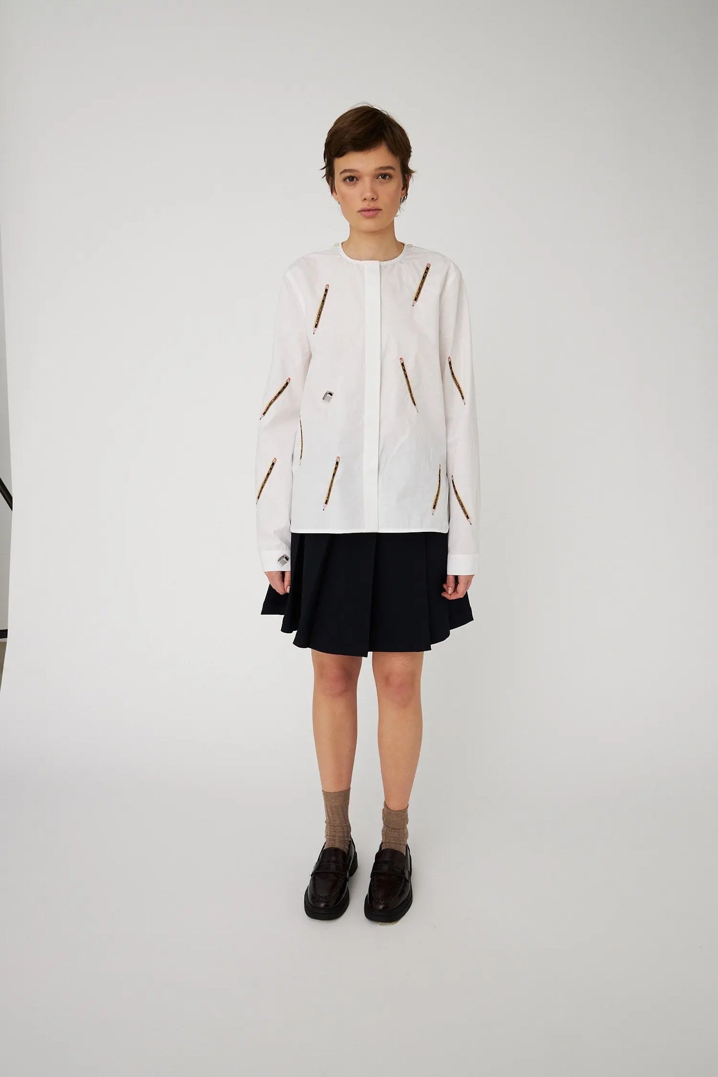 Embroidered Cotton Bow Shirt White