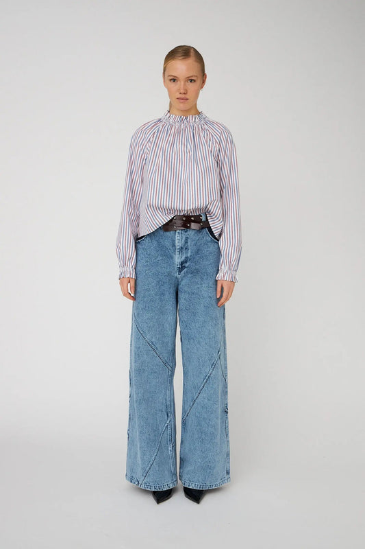 Striped Blouse in Cotton Red & Blue Stripes