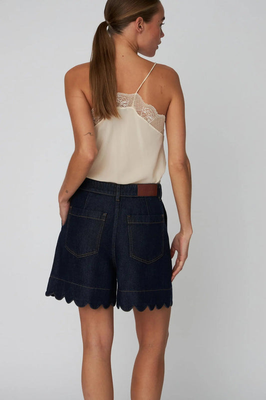 Blue Denim Shorts with Scalloped Edge Blue