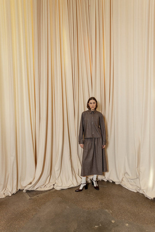 Darren Wool Mix Boxy Shirt Walnut