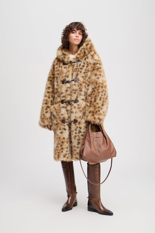 Lessiah Faux Fur Duffel Coat Camel
