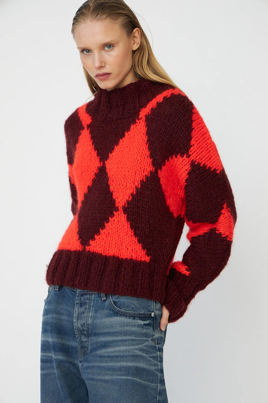 Erica Diamond Hand Knitted Jumper Burgundy