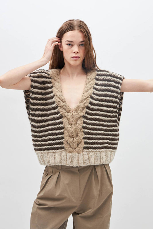 Capri Stripe Knitted Vest Mocca