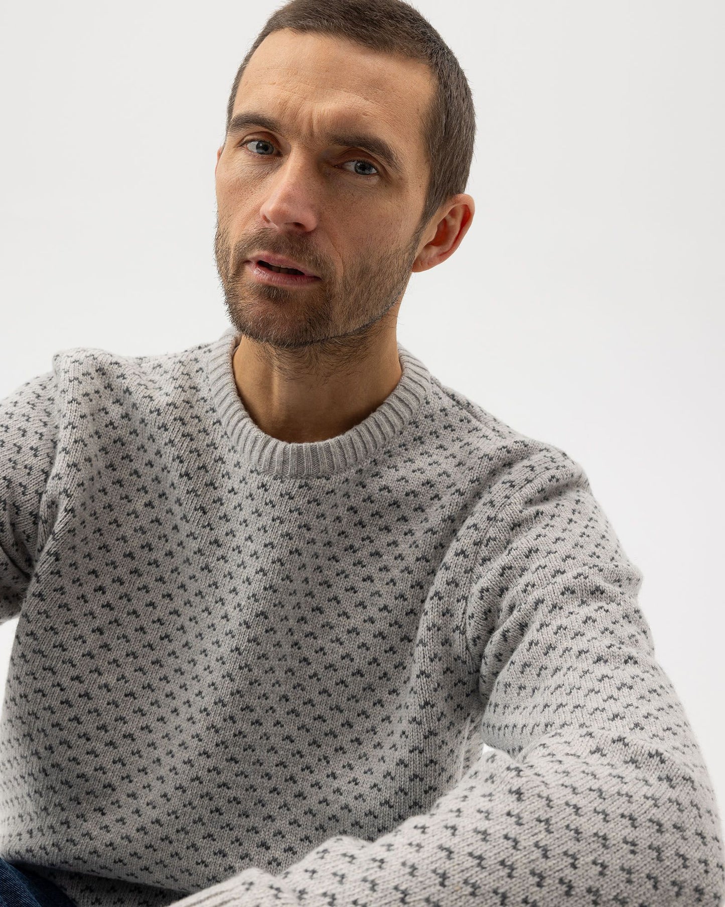 Mens - Torsten Jacquard Sweater Navy/Marble Grey