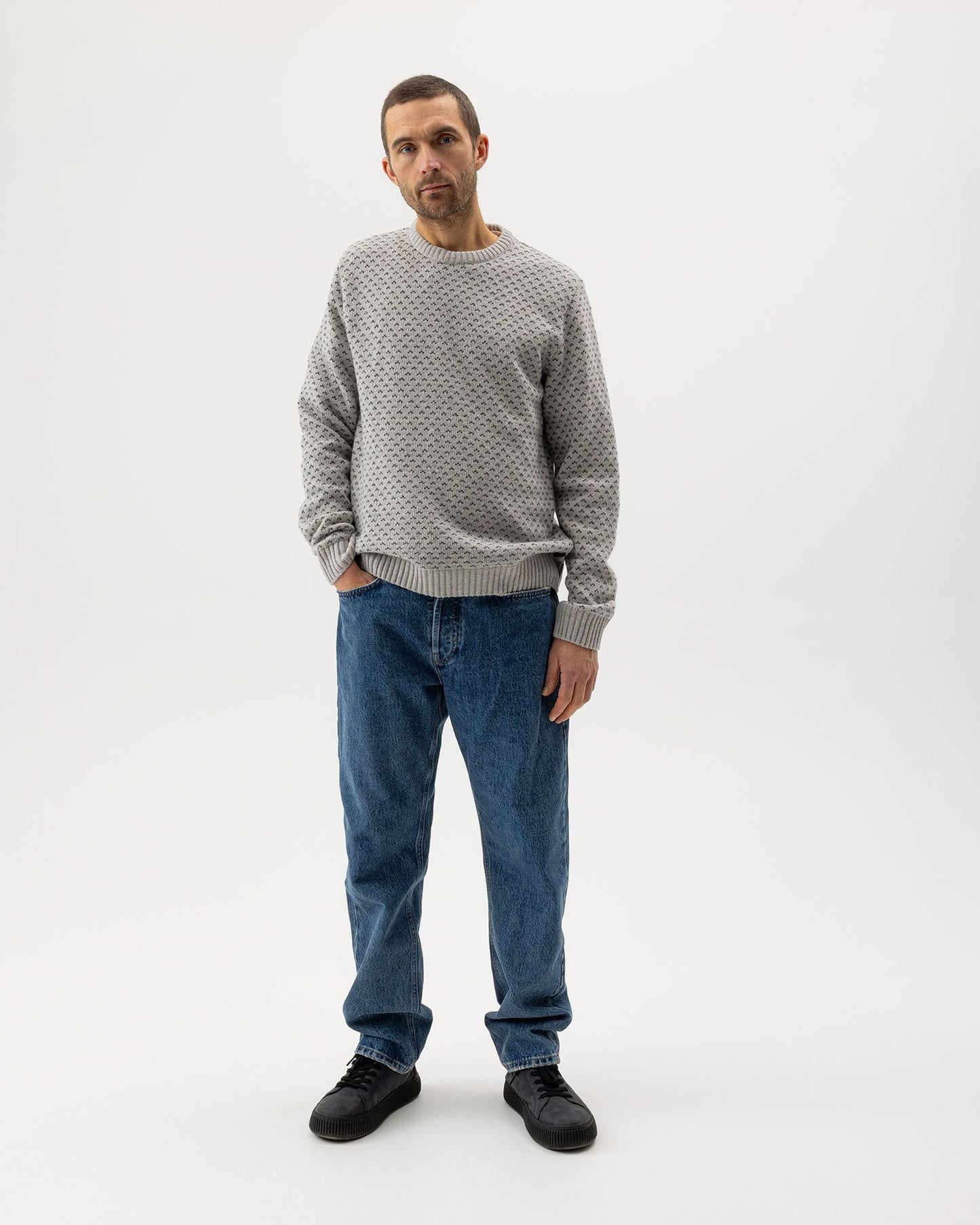 Mens - Torsten Jacquard Sweater Navy/Marble Grey