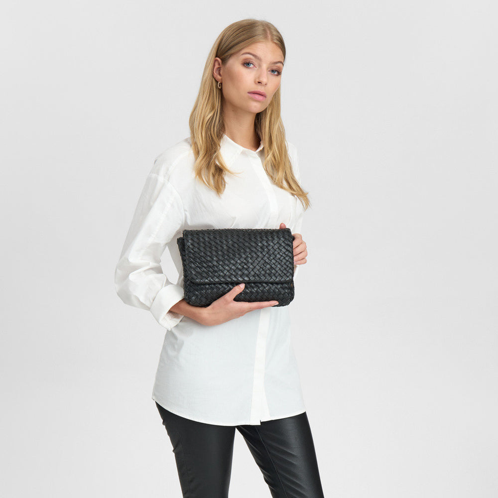 16690 - Woven Clutch/Crossover Handbag Black