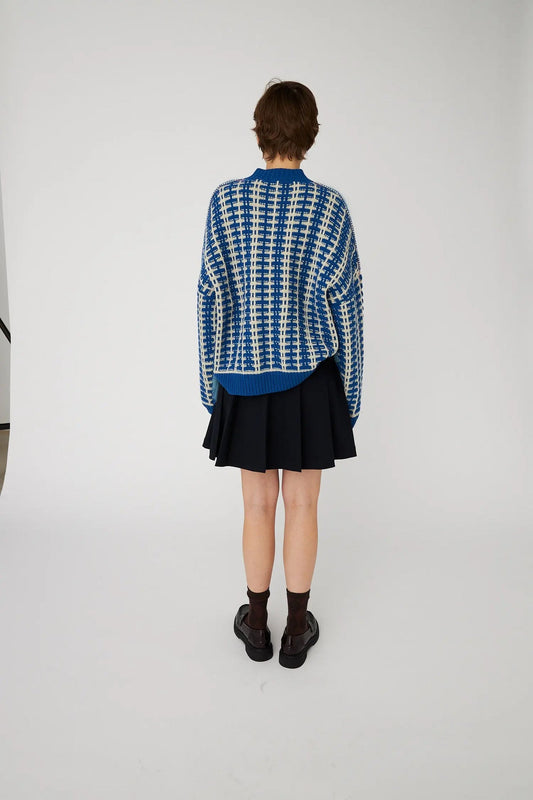 Striped Cardigan in Wool Mix Blue Stripes