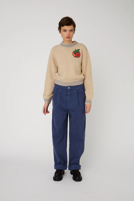 Wool Sweater with Embroidered Apple Soft Powder