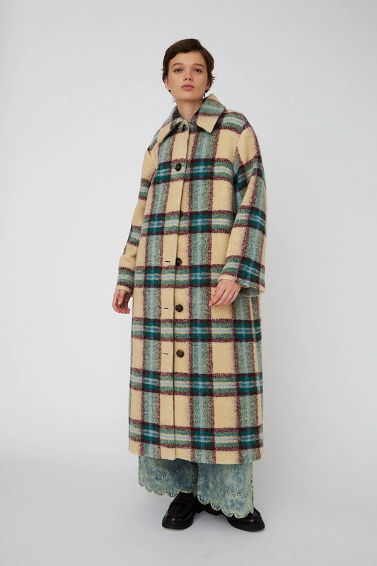 Long Wool Checked Coat