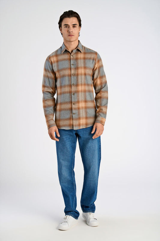 Mens- Checked Soft Cotton Shirt Grey Melange