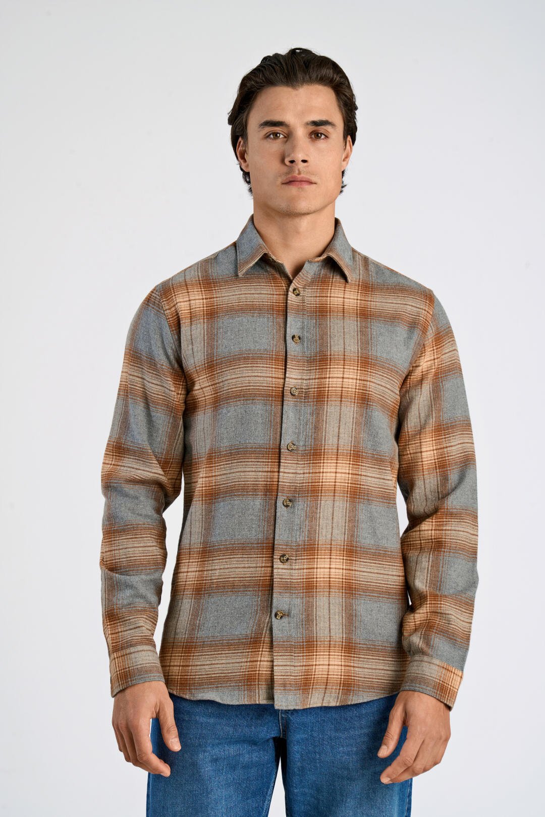 Mens- Checked Soft Cotton Shirt Grey Melange