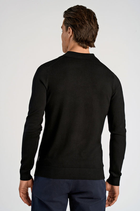 Mens 30-800144B Polo Style Fine Knit Black/Dark Brown