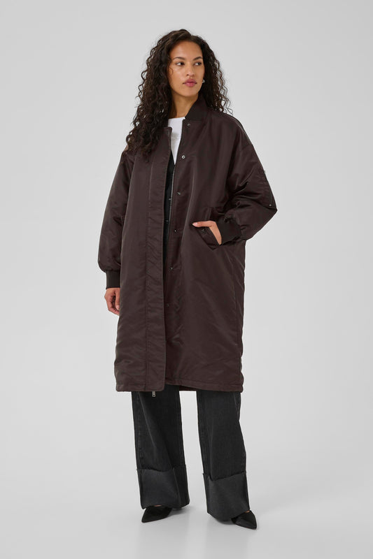 HelgaMW Reversable Long Bomber Style Coat Espresso