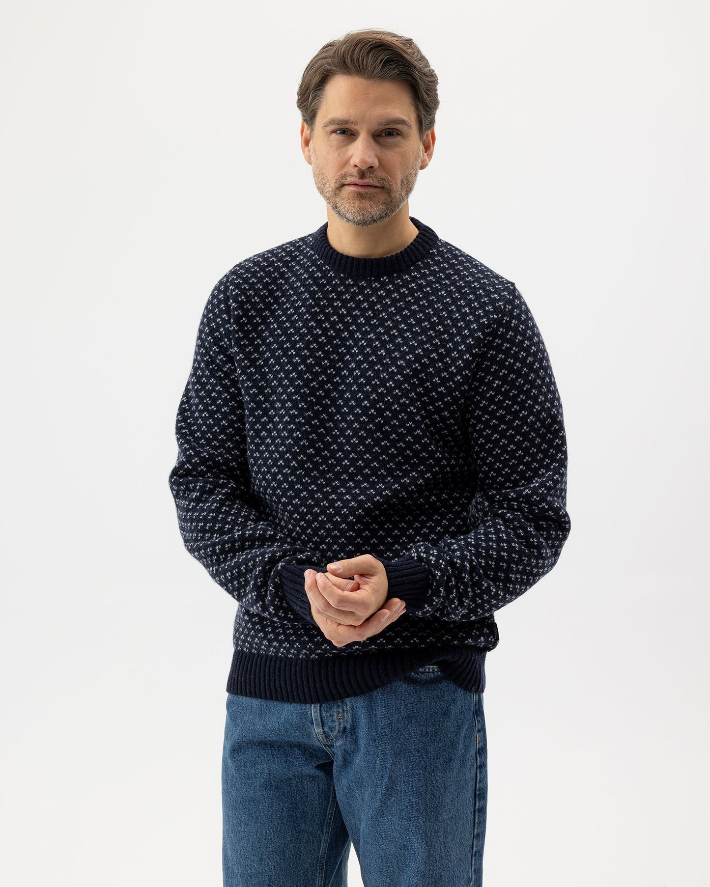 Mens - Torsten Jacquard Sweater Navy/Marble Grey