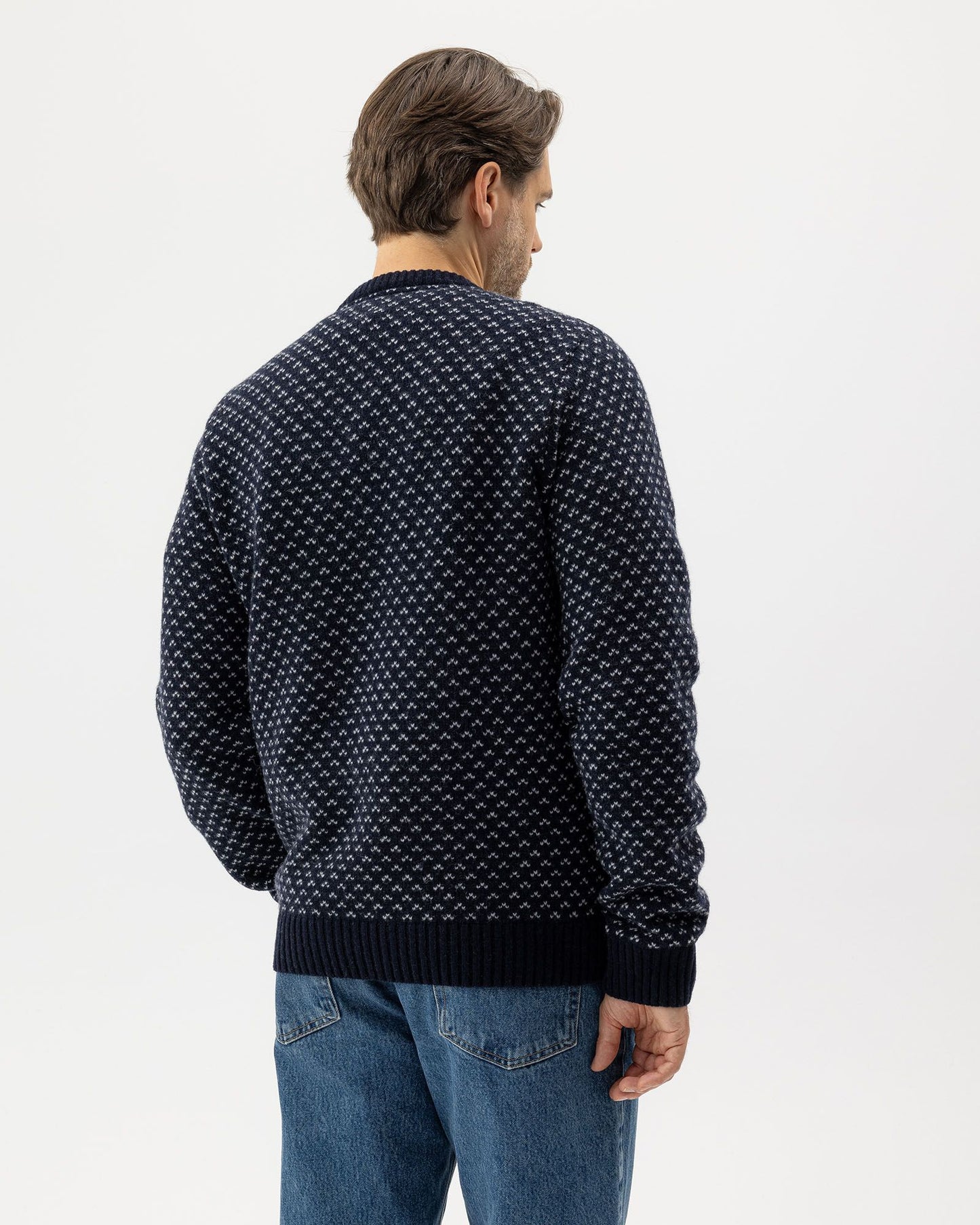 Mens - Torsten Jacquard Sweater Navy/Marble Grey