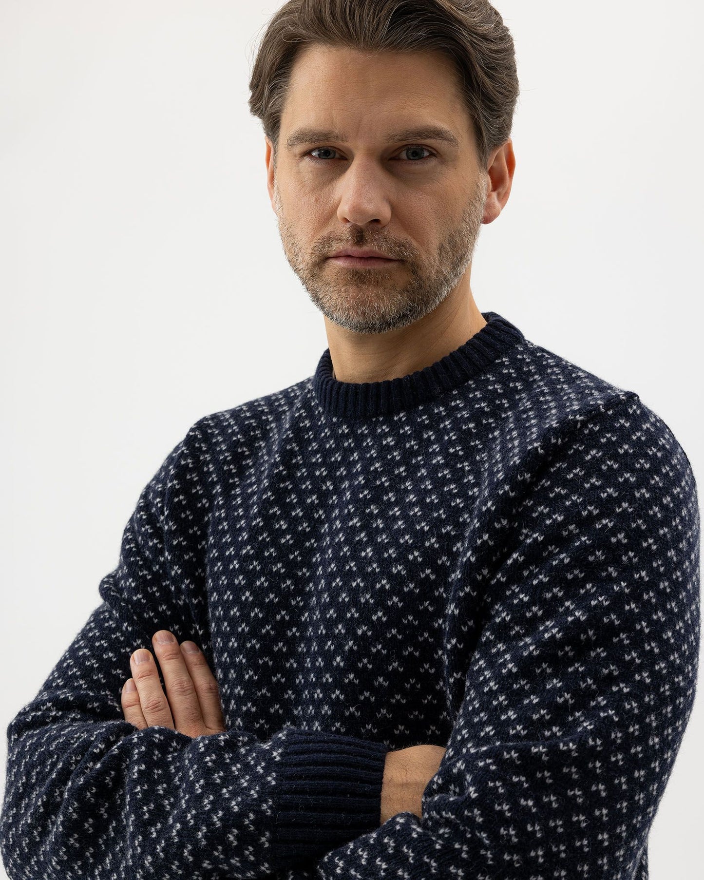 Mens - Torsten Jacquard Sweater Navy/Marble Grey