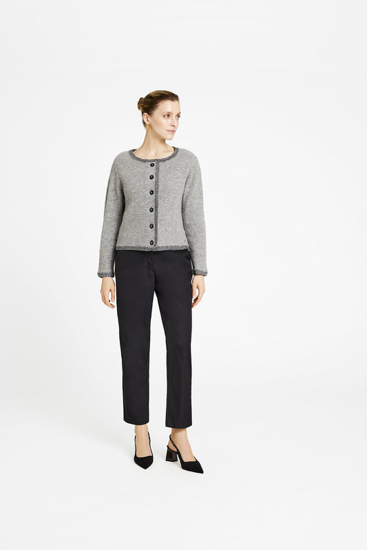 Ines Knitted Cardigan with Metallic Edge Grey