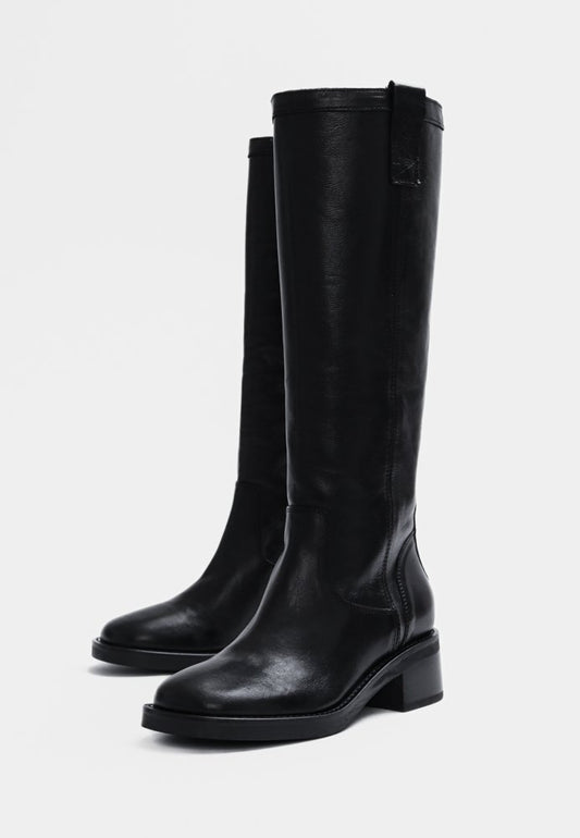 Edwin Long Square Toed Leather Boot Black