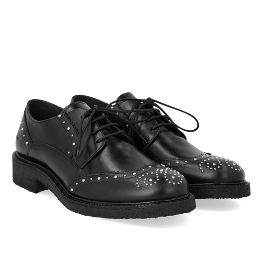 1717-101 Lace Brogue with Studs Black